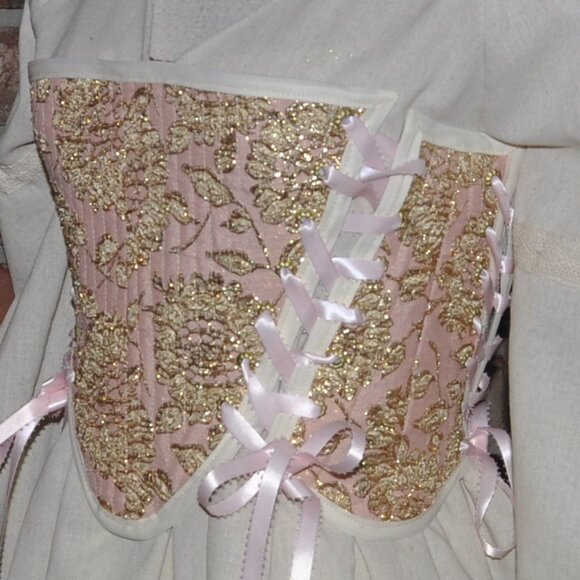 2 sided, Lace-up, Bustier Corset, Pink & Gold, Neutral Floral Tapestry Siez 6 S - Picture 7 of 12